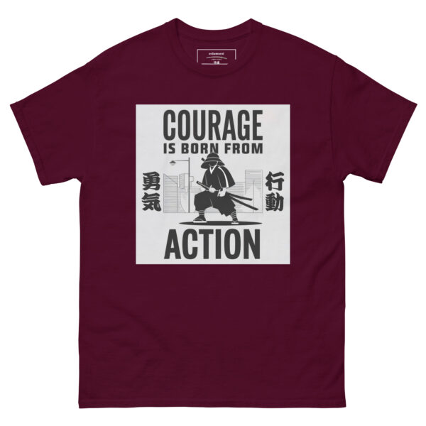 Motivational samurai shirt with Japanese kanji courage action design black tshirt