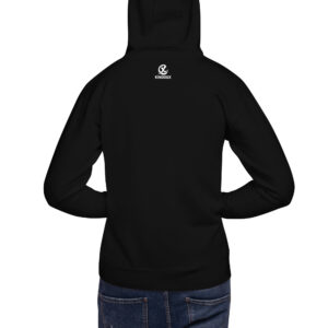 ack view of Awaken Spirit Within hoodie showing 3-panel hood construction and self-fabric patch detail