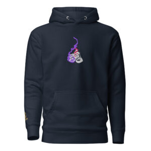 Awaken the Spirit Within Japanese soul hoodie in navy featuring purple flame design with tamashii kanji on chest