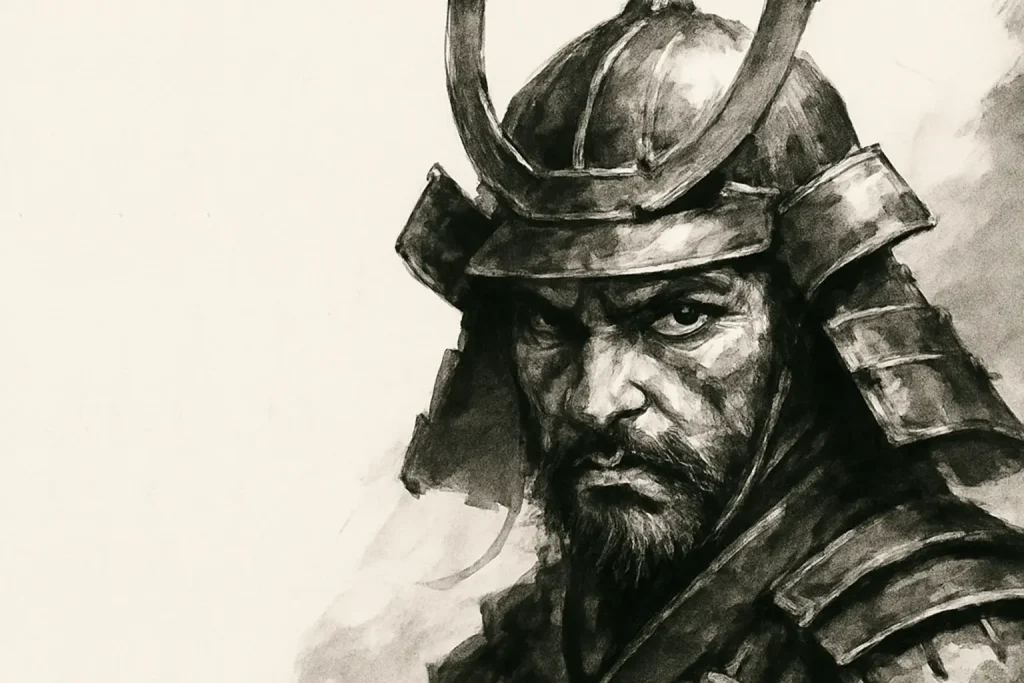 Samurai warrior portrait in traditional armor, symbolizing Japanese philosophy and Bushido spirit – EC Samurai